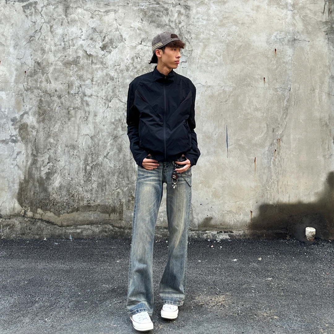 邱XG【517波纹水洗做旧牛仔裤】男秋季美式复古vintage微喇长裤