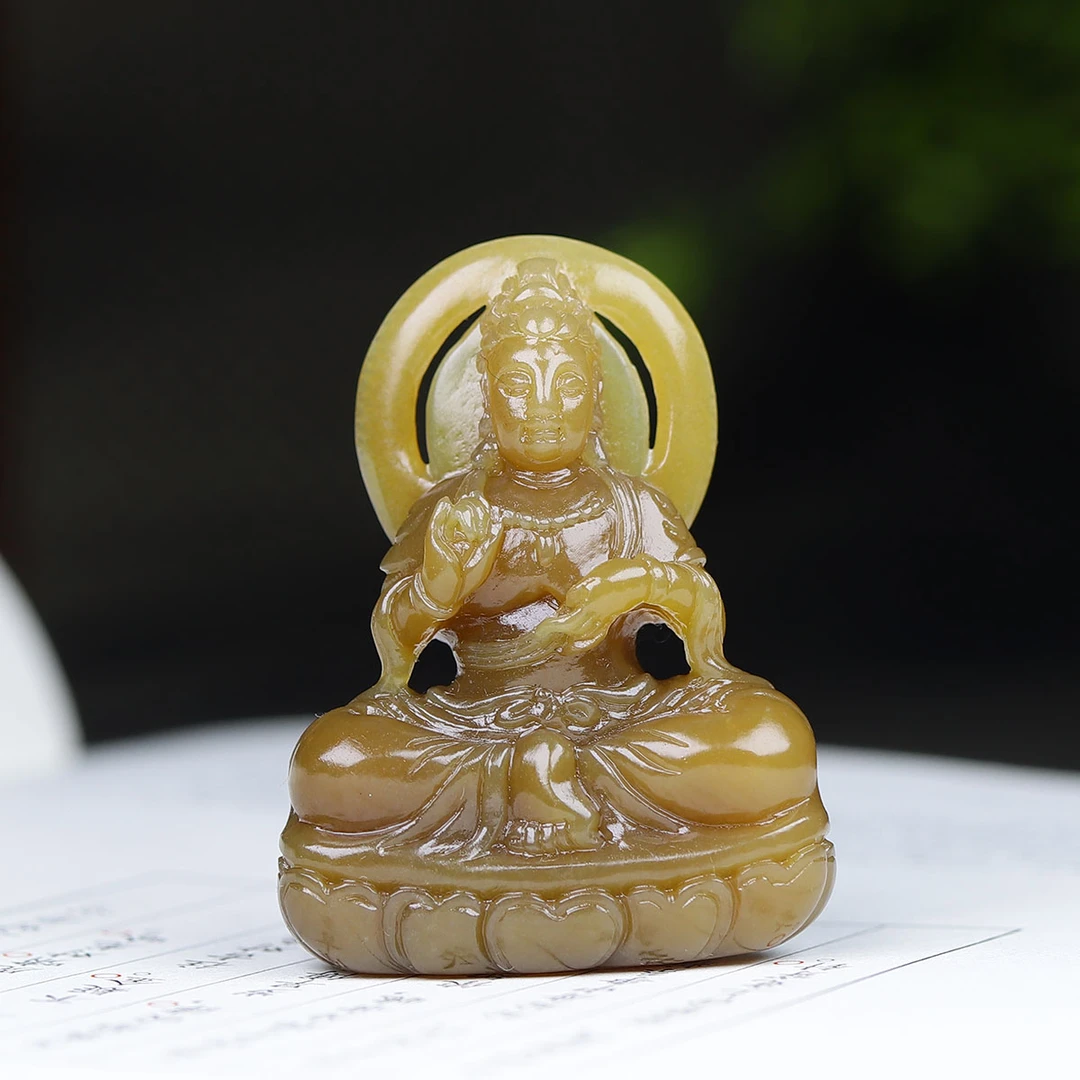 1211138和田玉糖玉观音挂件