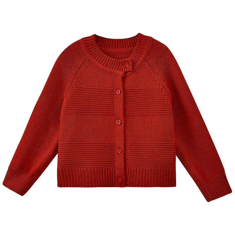 女童毛衣秋冬新款红色喜庆开衫女宝宝洋气纯色外套厚款保暖针织衫