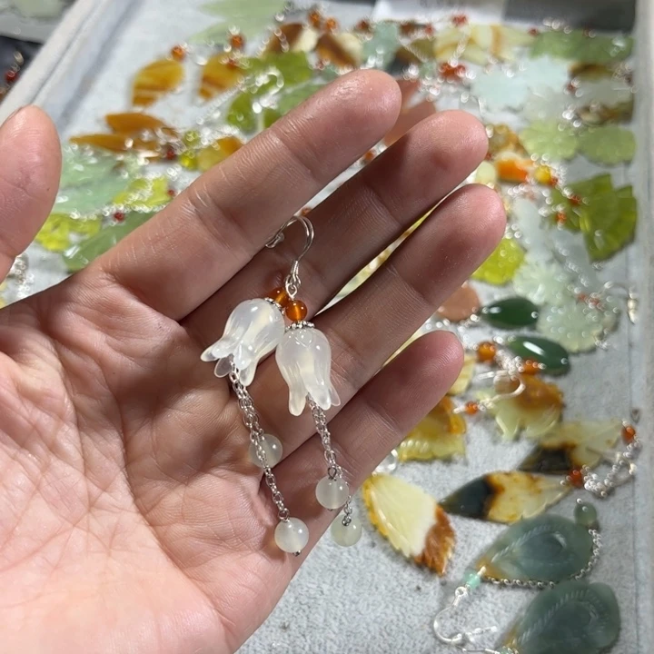 蛇纹石玉耳饰未镶嵌甜*