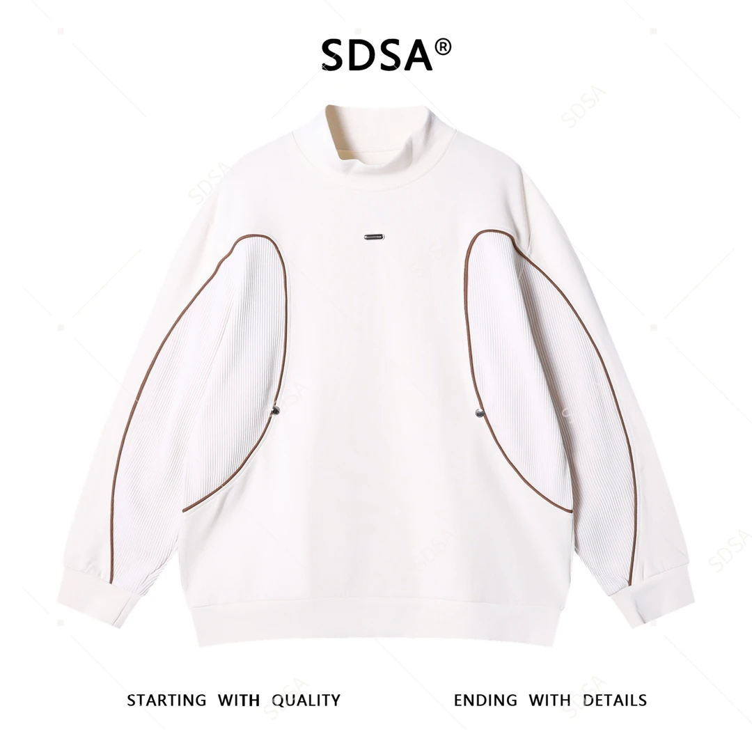 SDSA男士秋冬新款痞帅男装高街拼接铆钉立领卫衣时尚休闲套头上衣