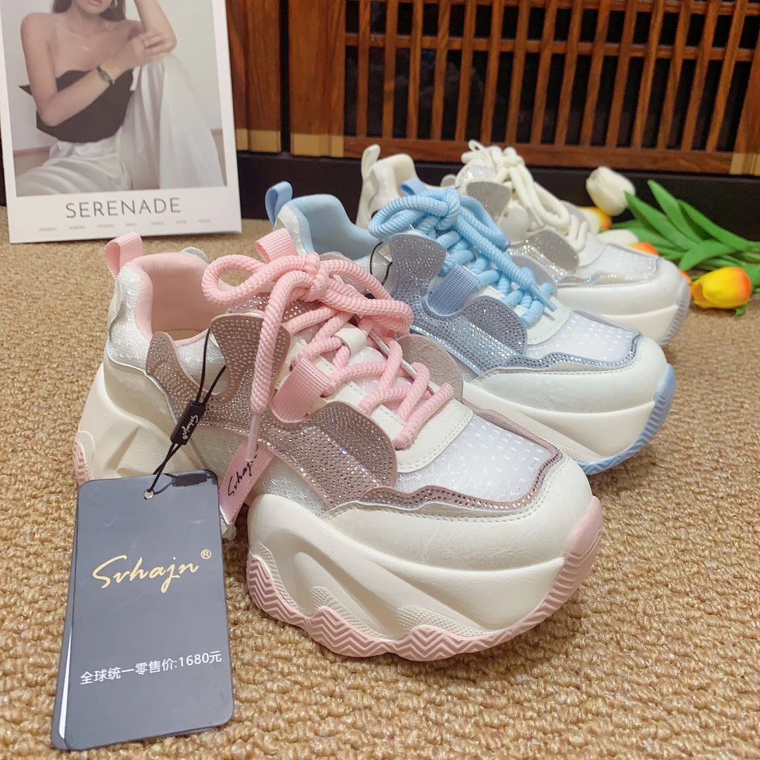 【冰河】2025夏季新款增高厚底水钻单网老爹鞋休闲单鞋女鞋 2102