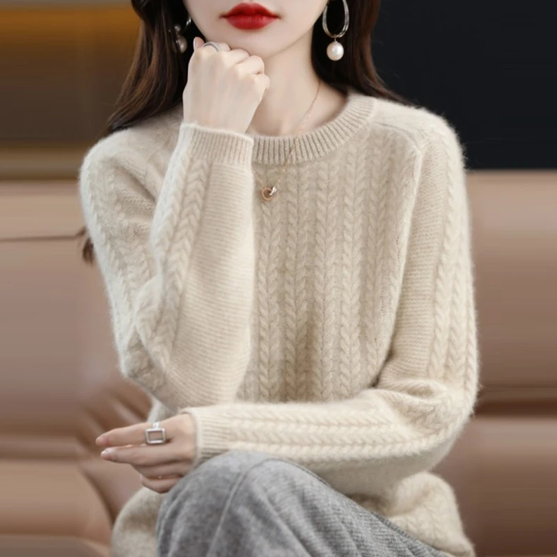 100纯羊毛衫女秋冬新款宽松加厚时尚打底衫纯色针织百搭羊绒毛衣