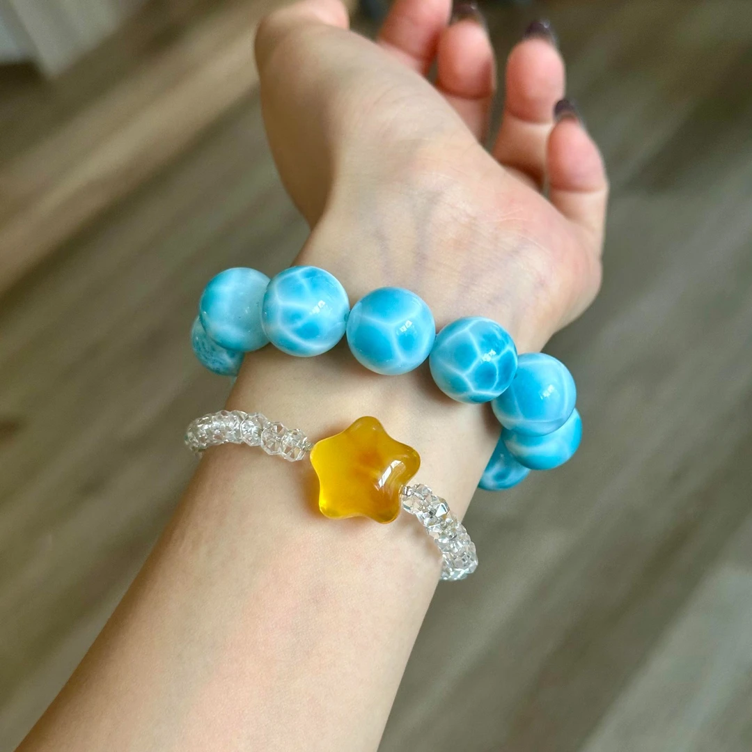 拉利马天然海纹石手串高品龟背纹玉化珠串转运首饰礼物多样性发一