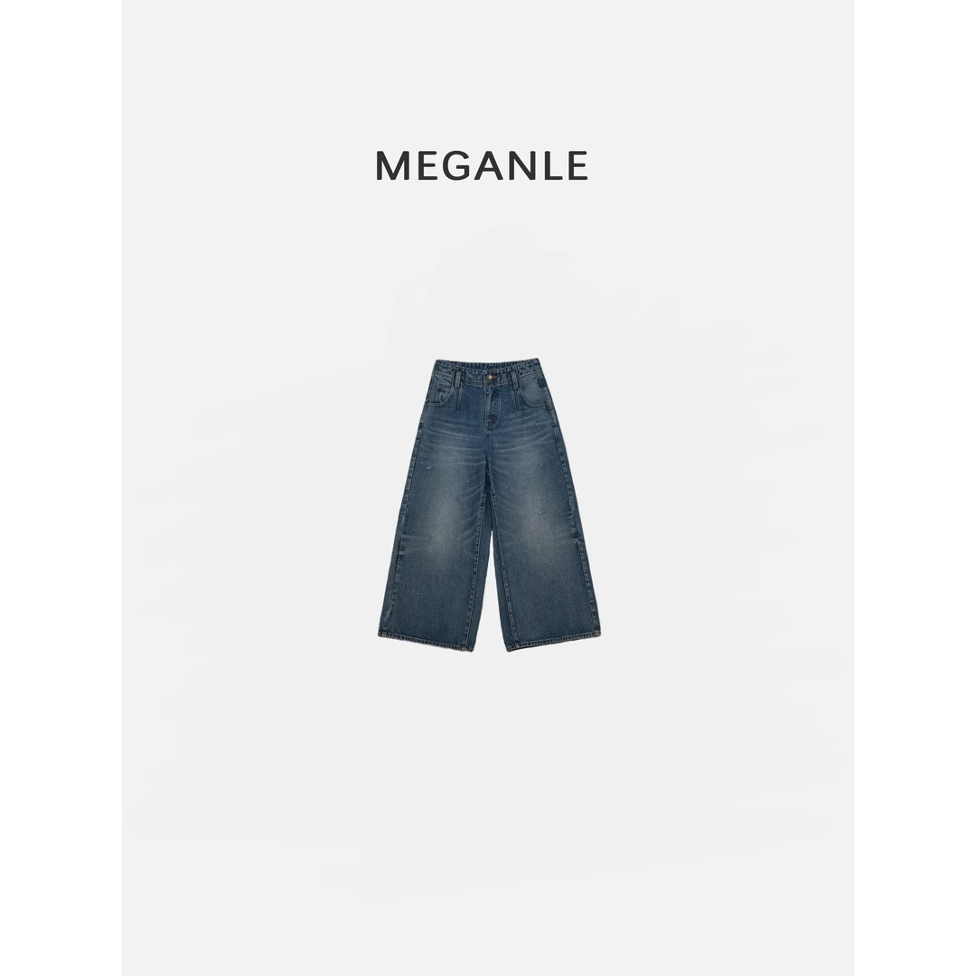 【梦中情裤】MEGANLE 高腰阔腿全棉无弹休闲九分牛仔裤2025035