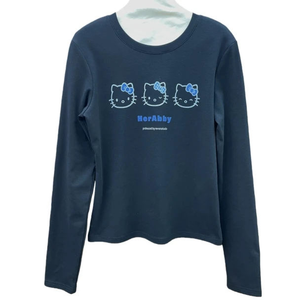 南油小众新款小猫印花长袖修身T恤88075