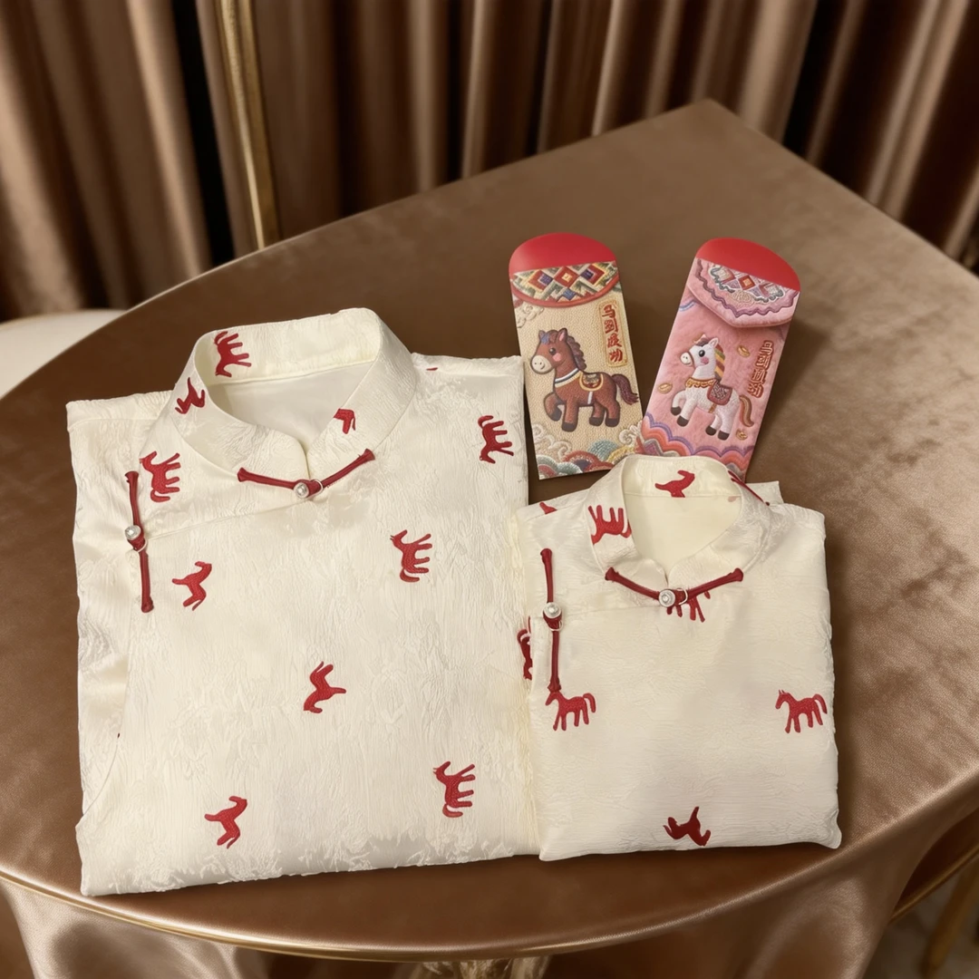 TZ-1619 童装小马刺绣立领提花纹长袖上衣衬衫休闲