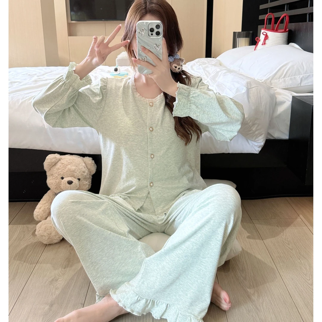 【公主睡衣-绿灰】竹纤维国风简约女士睡衣代尔棉气质春夏季宽松韩