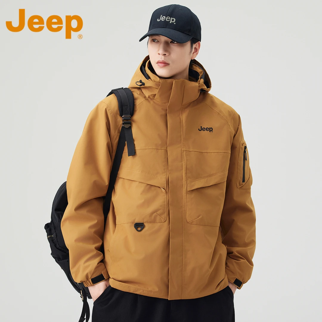 JEEP吉普户外三合一冲锋夹克男士秋冬新款宽松保暖防风上衣外套男