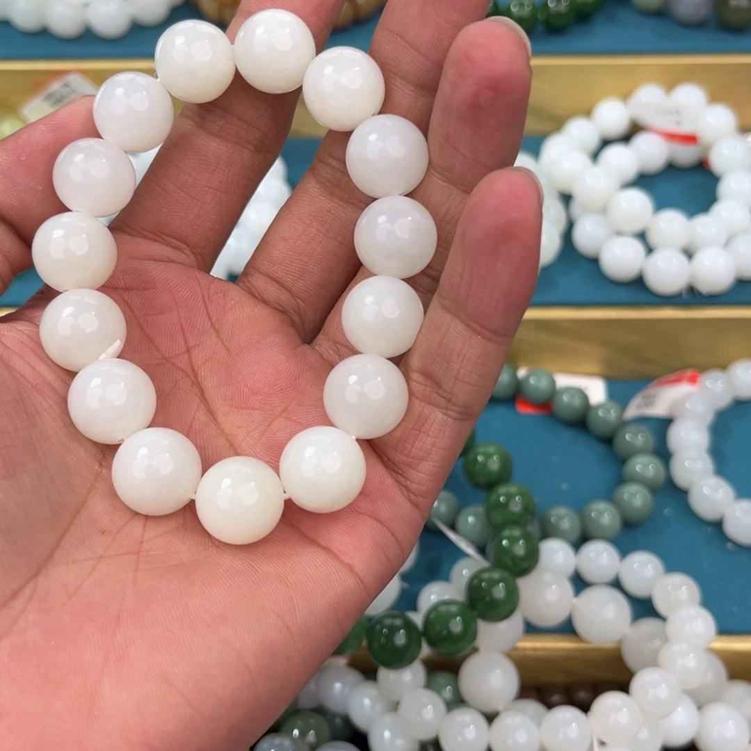 手串未镶嵌和田玉纯天然新疆和田玉且末米达14圆珠