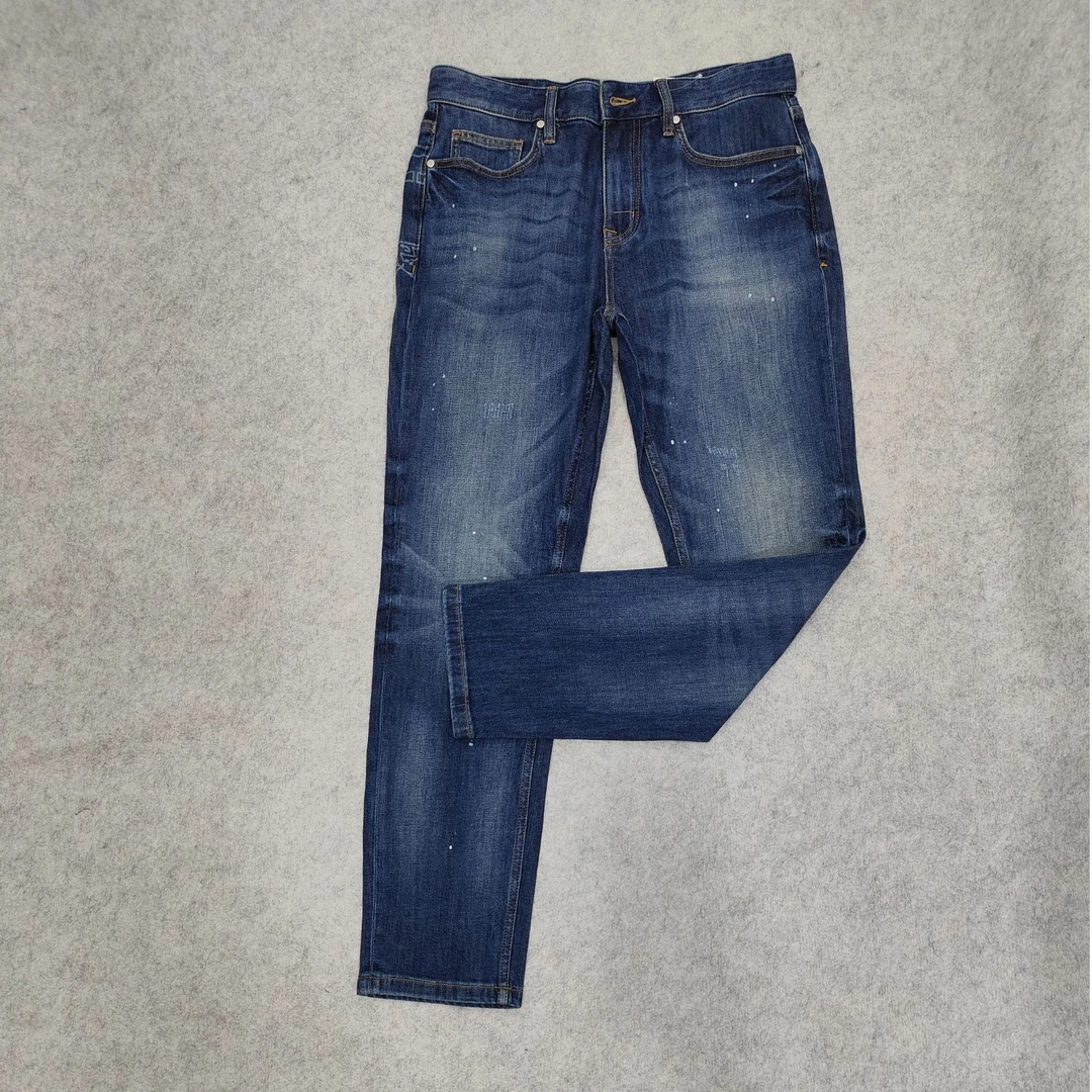 P01-10859-CAB油漆泼点印花时尚潮流直筒牛仔裤