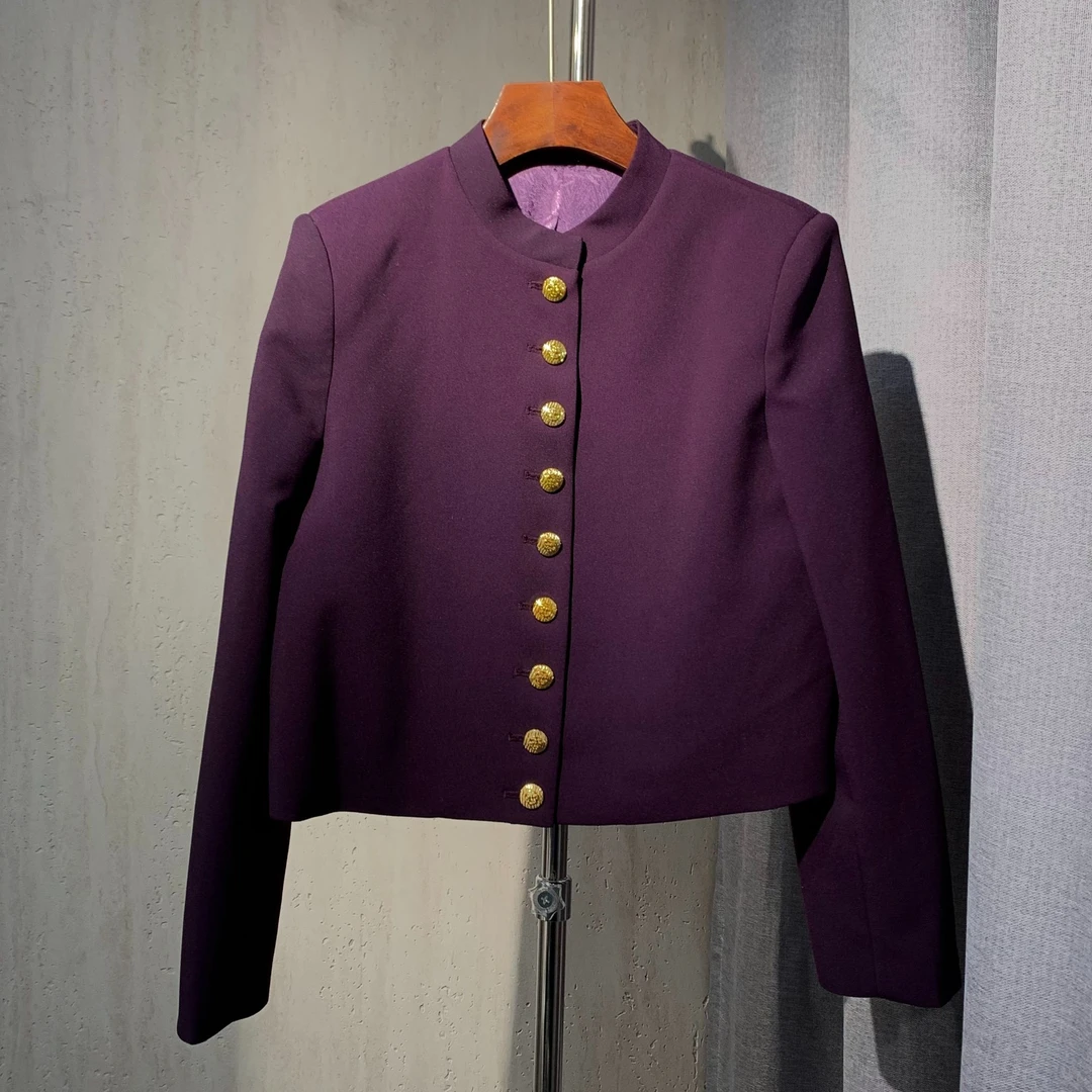 紫色小香风金属扣设计秋冬款短外套轻奢气质外套