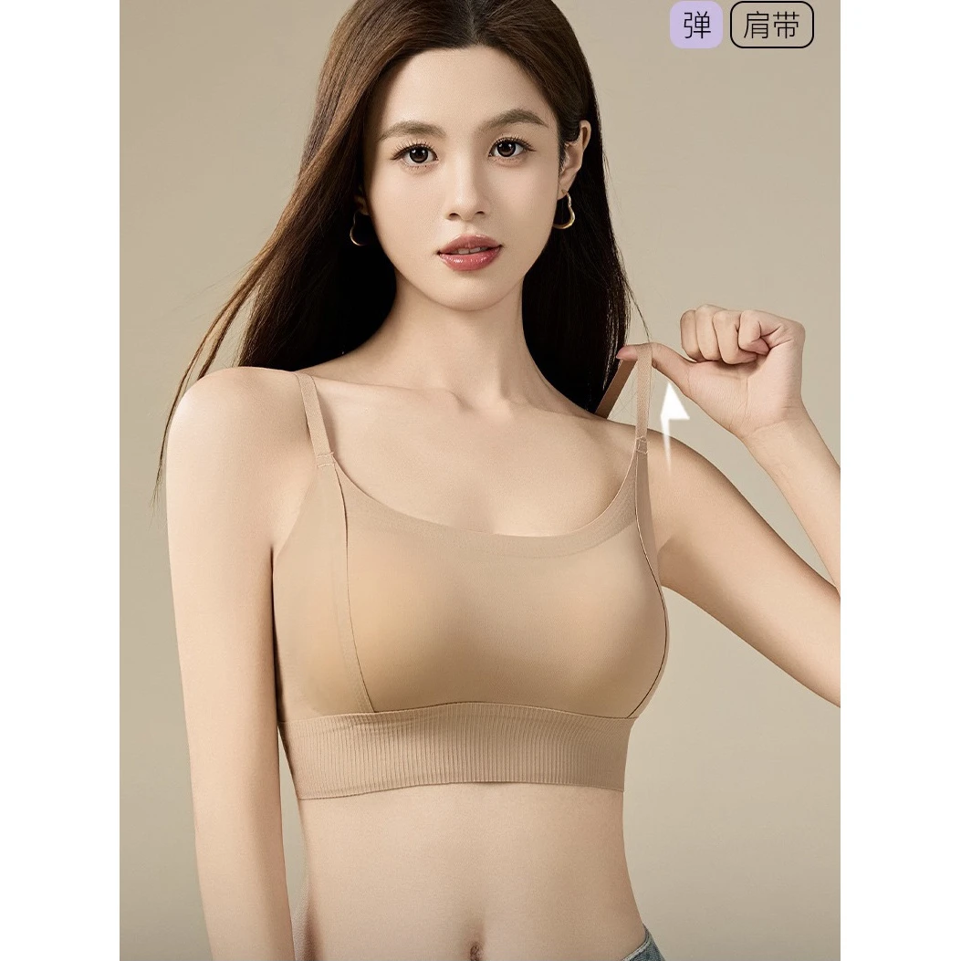 交叉美背内衣女小胸聚拢透气冰丝防走光固定杯抹胸薄款无痕胸罩