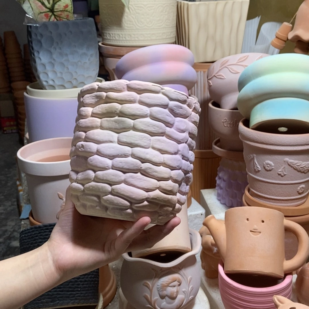 15×15彩色石头盆 粗陶1个