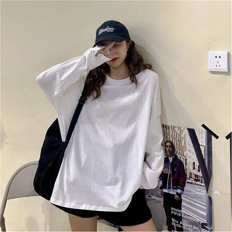 韩系温柔风叠穿内搭纯棉长袖T恤女春秋季宽松百搭学生打底衫上衣