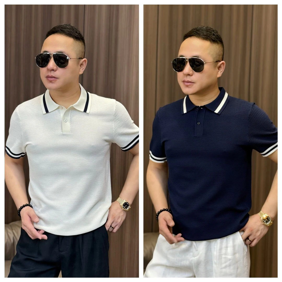 孙先生｜秋季男款齐脚针织Polo衫高弹力透气撞色翻领半袖2410