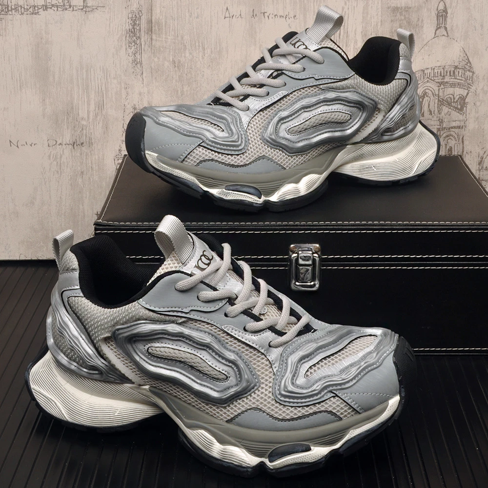 透气时尚休闲鞋网面拼接运动鞋子潮流男鞋复古做旧脏脏鞋时尚男鞋