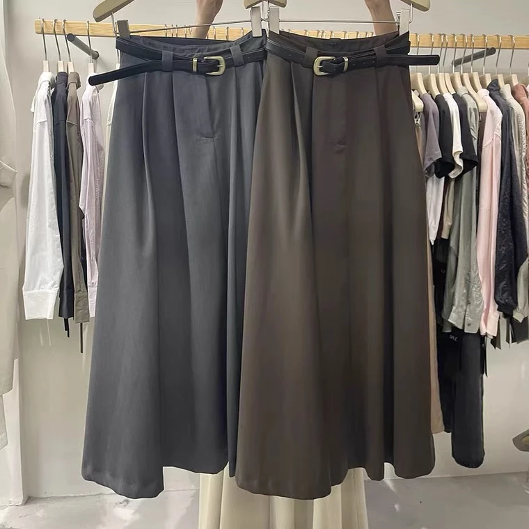 新款百搭气质显瘦复古口袋遮肉半身裙送腰带