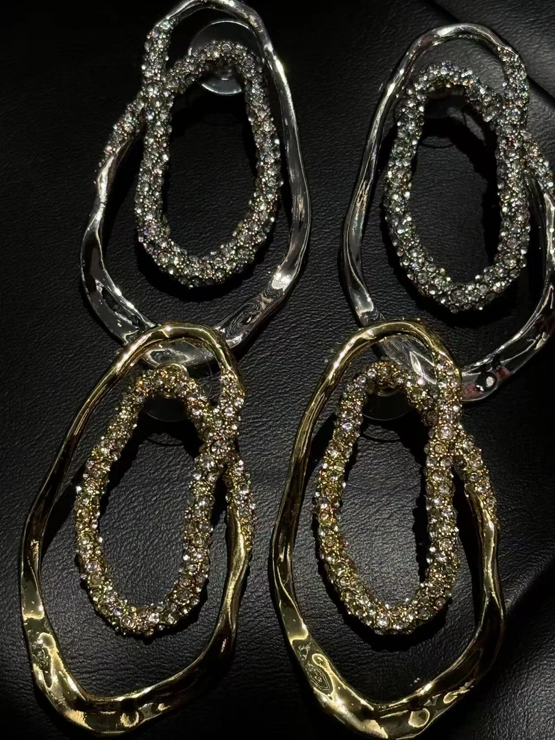 合金耳饰 DOUWU【高贵女王】金银两色点点钻圆圈耳环ER13896