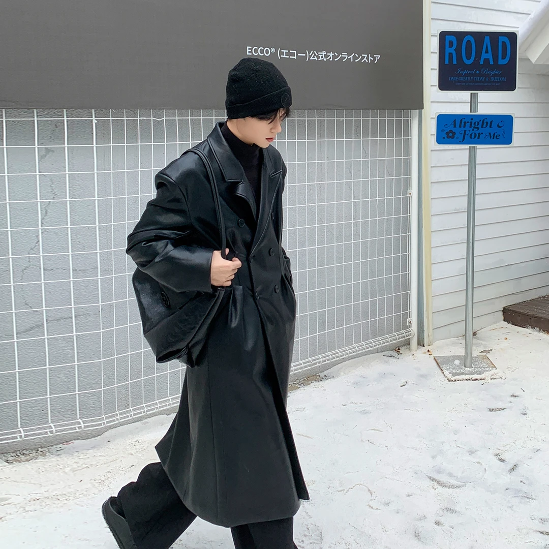 白口阳【好莱坞1930】手感蛋白皮收腰线高级大牌长款皮衣加棉冬X390