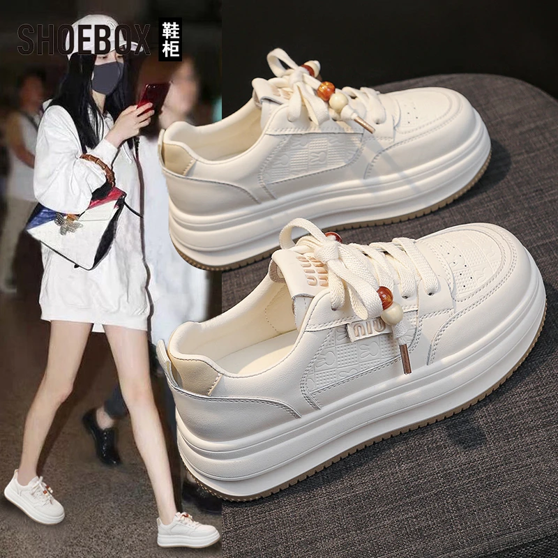 SHOEBOX鞋柜百搭女鞋小白鞋女2025秋季新款厚底鞋增高休闲板鞋女