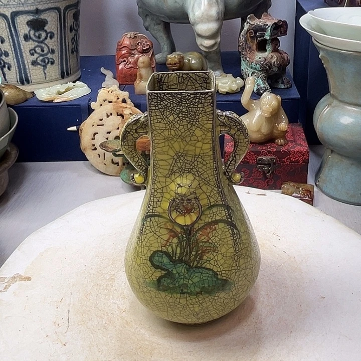 登***遠摆件柴窑方瓶瓷器摆件1