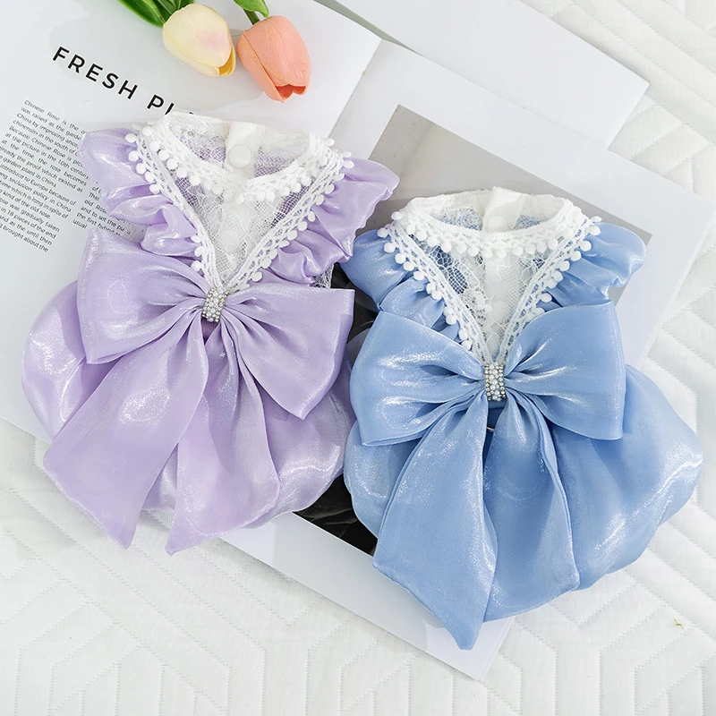 比熊狗狗衣服连衣裙宠物春夏季大蝴蝶结裙子夏天猫咪泰迪流光