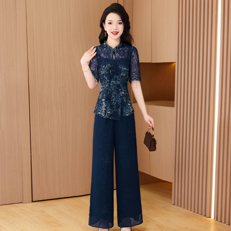 【两件套】26095梦晚夏季贵夫人气质时尚大气休闲修身显瘦套裤-JHY