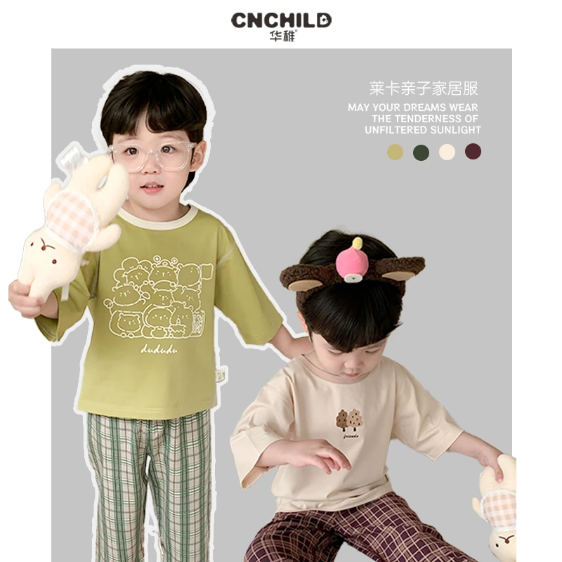 华稚25年纯棉薄款韩系儿童家居服休闲套装