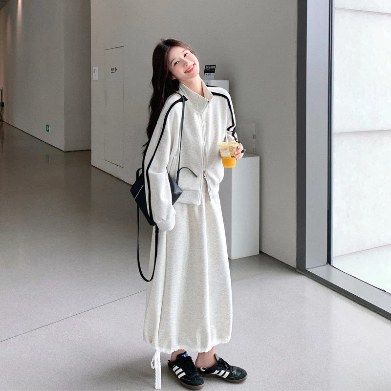 小众松弛感撞色卫衣半身裙2025春秋新款韩系慵懒风休闲显瘦套装裙