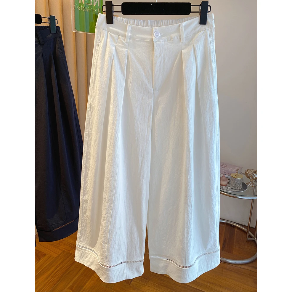 高级感白色阔腿裤女夏季2025新款宽松休闲百搭薄款直筒裤九分裤子