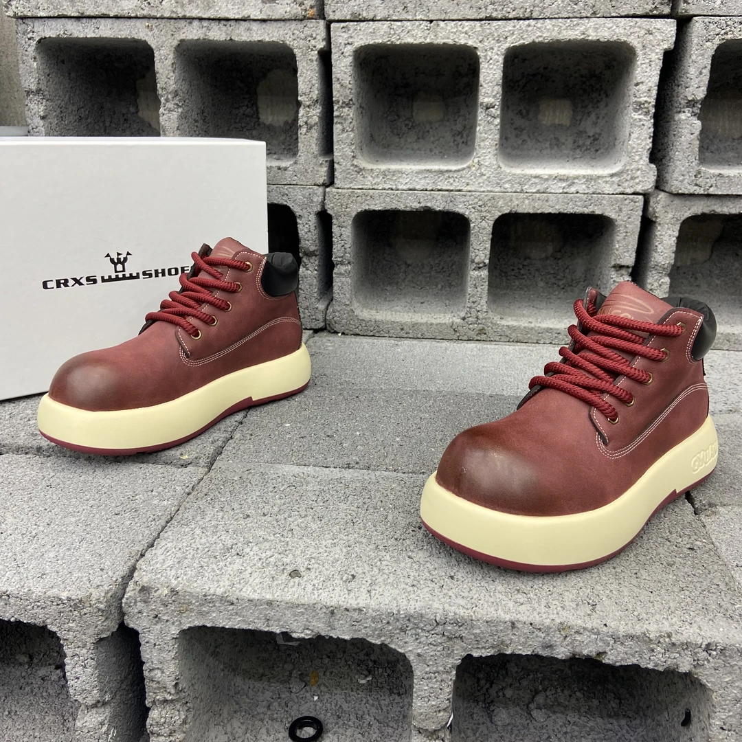 欧洲站2025年秋冬新款百搭时尚休闲鞋男士厚底增高系带纯色马丁靴