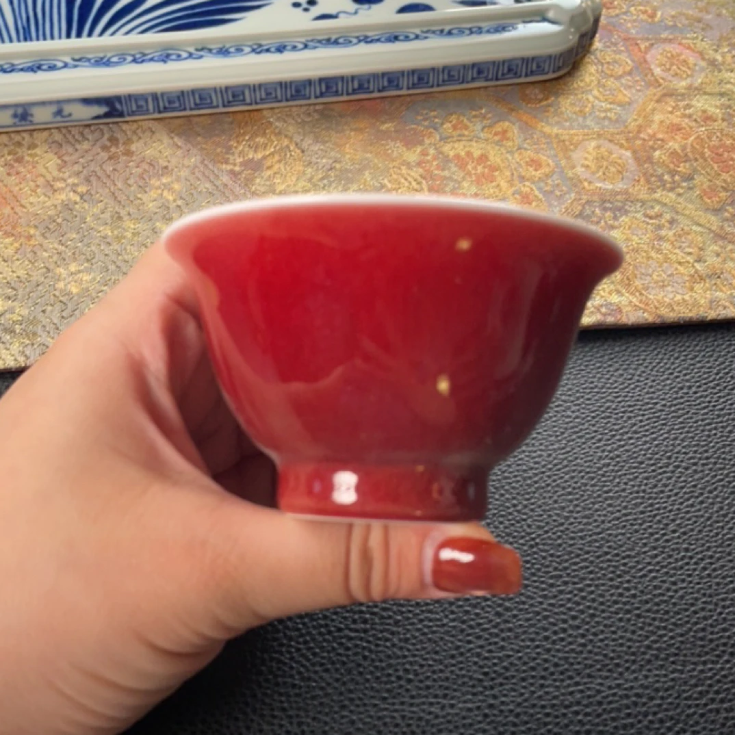 高温霁红景德镇陶瓷压手杯高档茶室个人品茗杯