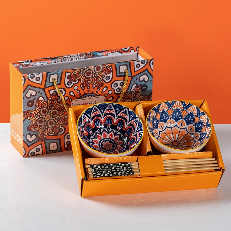 【新疆西藏包邮】波西米亚风陶瓷情侣餐具碗筷套装礼盒家用吃饭碗