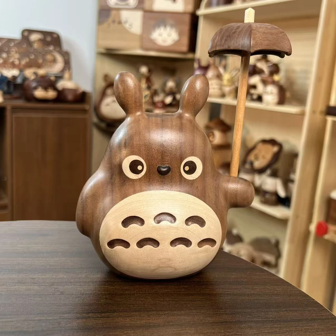 创意可爱黑胡桃雨伞大龙猫摆件卡通家居装饰工艺品桌面礼物