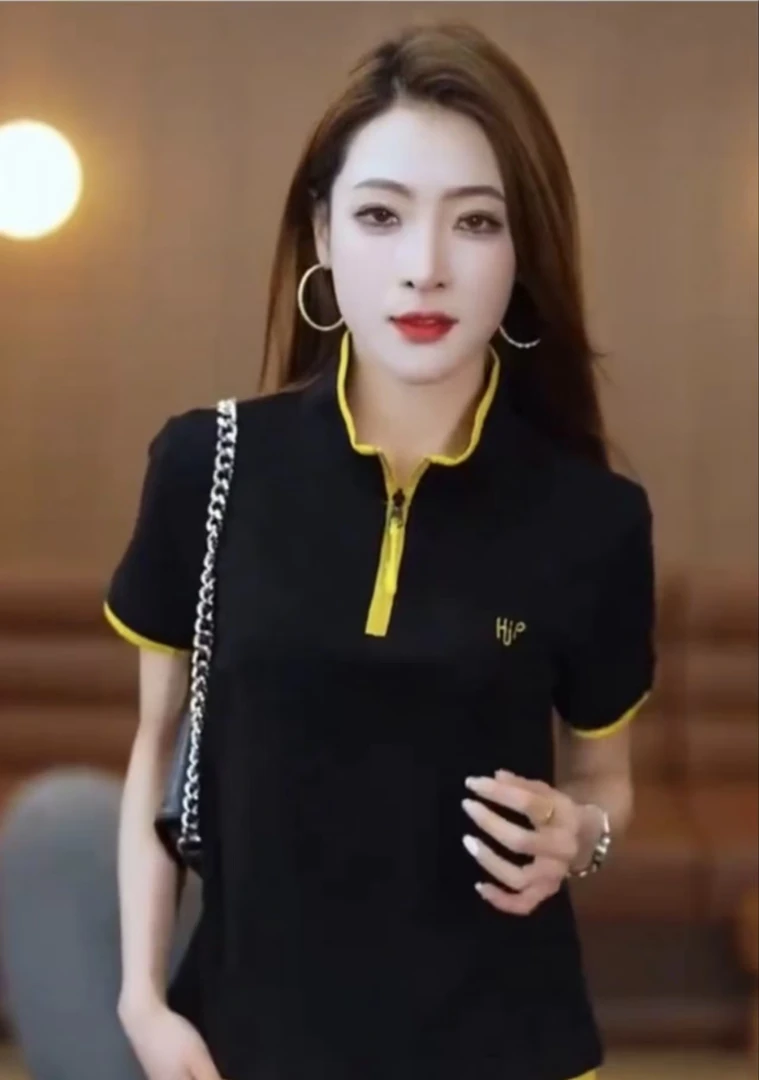 女款半拉链休闲短袖上衣41-5811