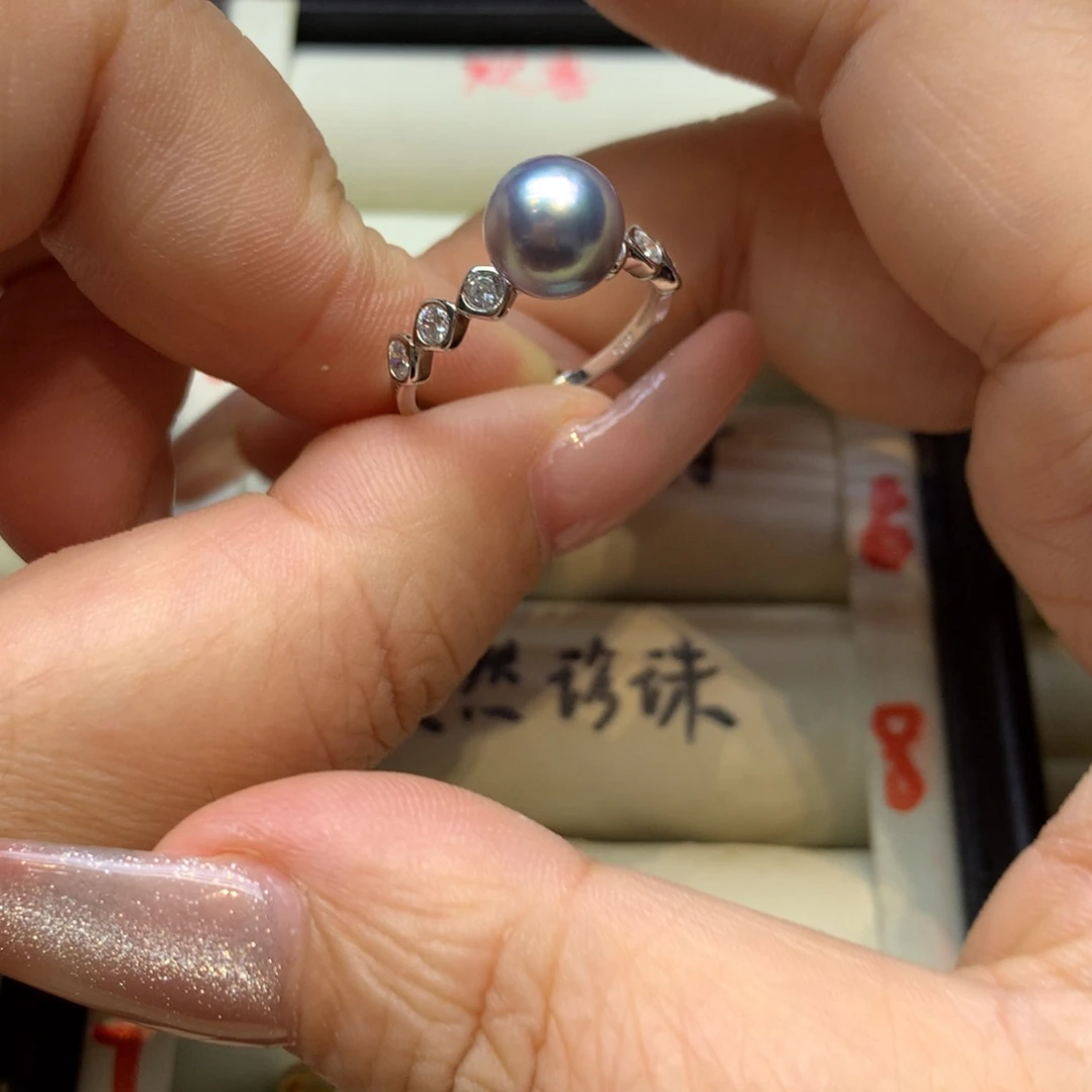 银S925镶嵌戒指海水珍珠