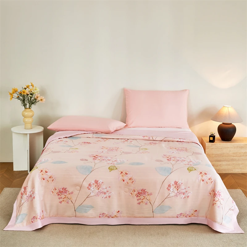 【晴美】银萃天丝拼角夏被-粉垡佳人-粉