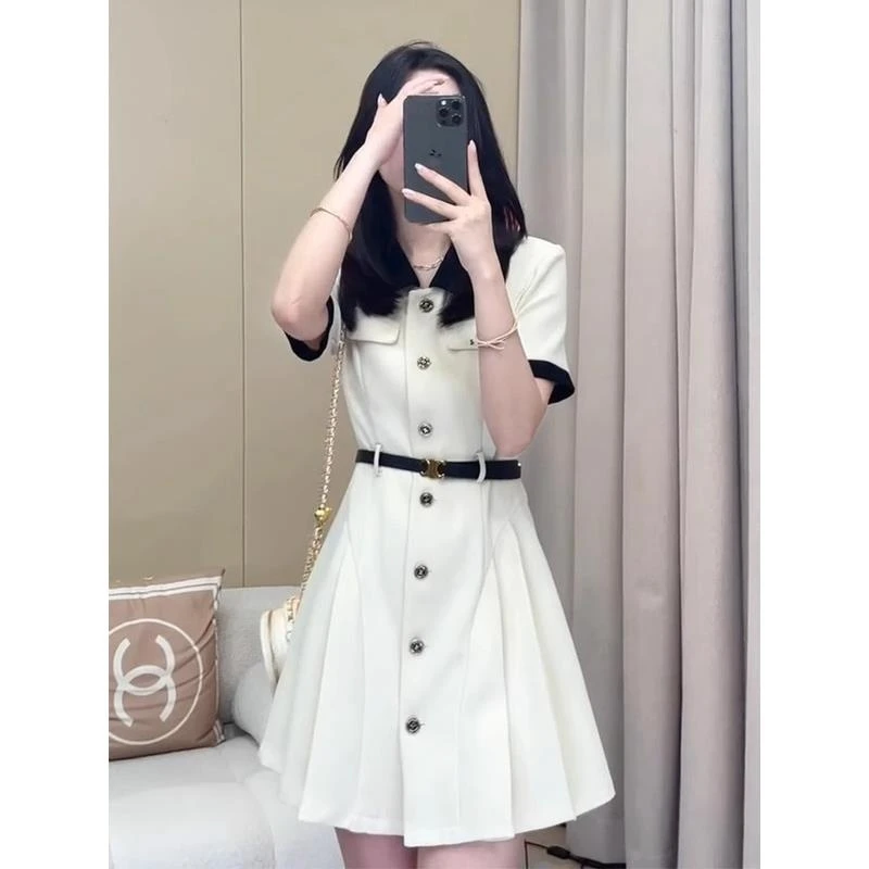 大码女装法式拼接连衣裙2025夏季新款胖MM收腰气质遮肉显瘦裙子女
