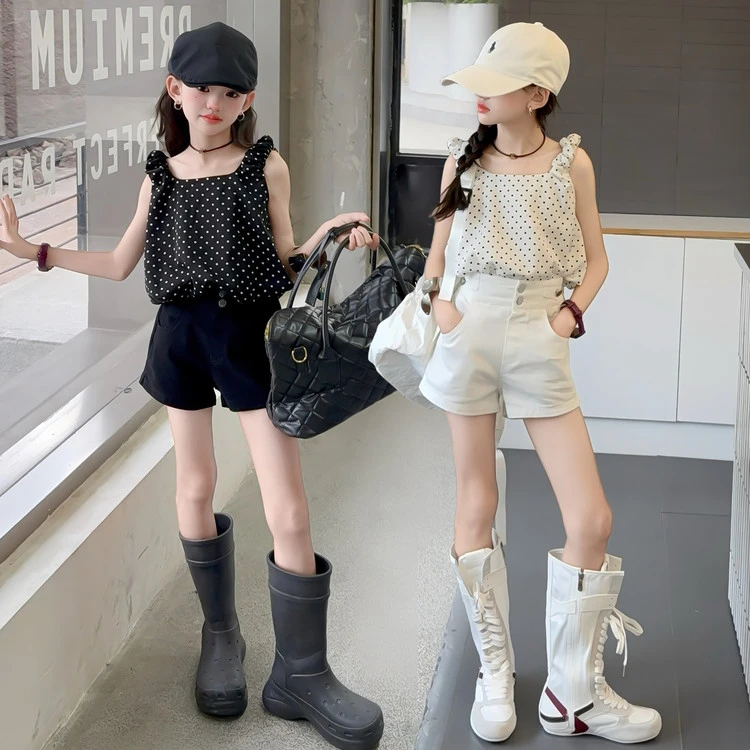 女童巨好看套装夏季2025新款女孩大童韩系穿搭夏装吊带短裤两件套