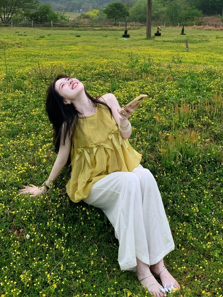 十三行2025夏季新款少女感立体蝴蝶结洋气无袖背心吊带灯笼上衣女