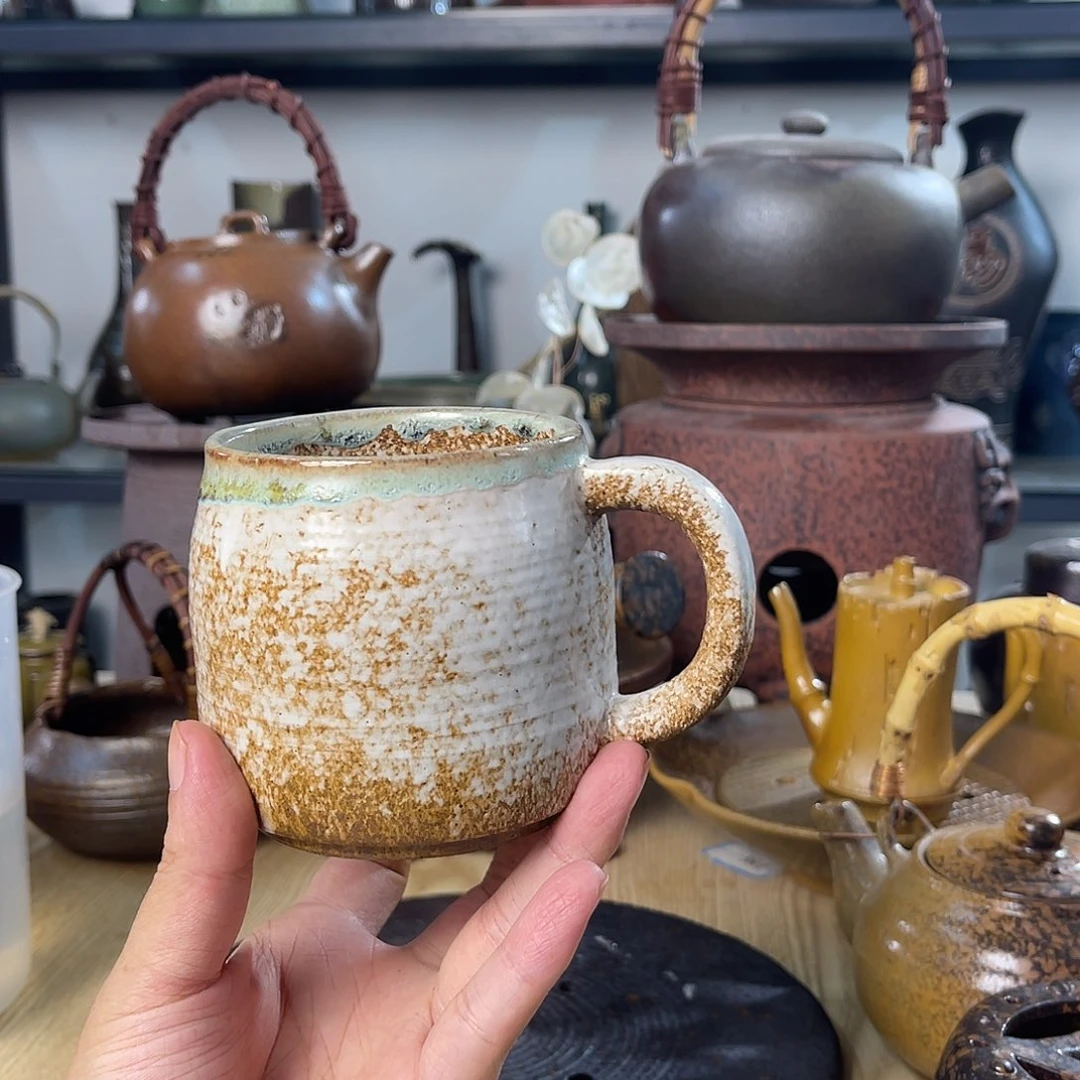 碟紫砂粗陶实用茶杯