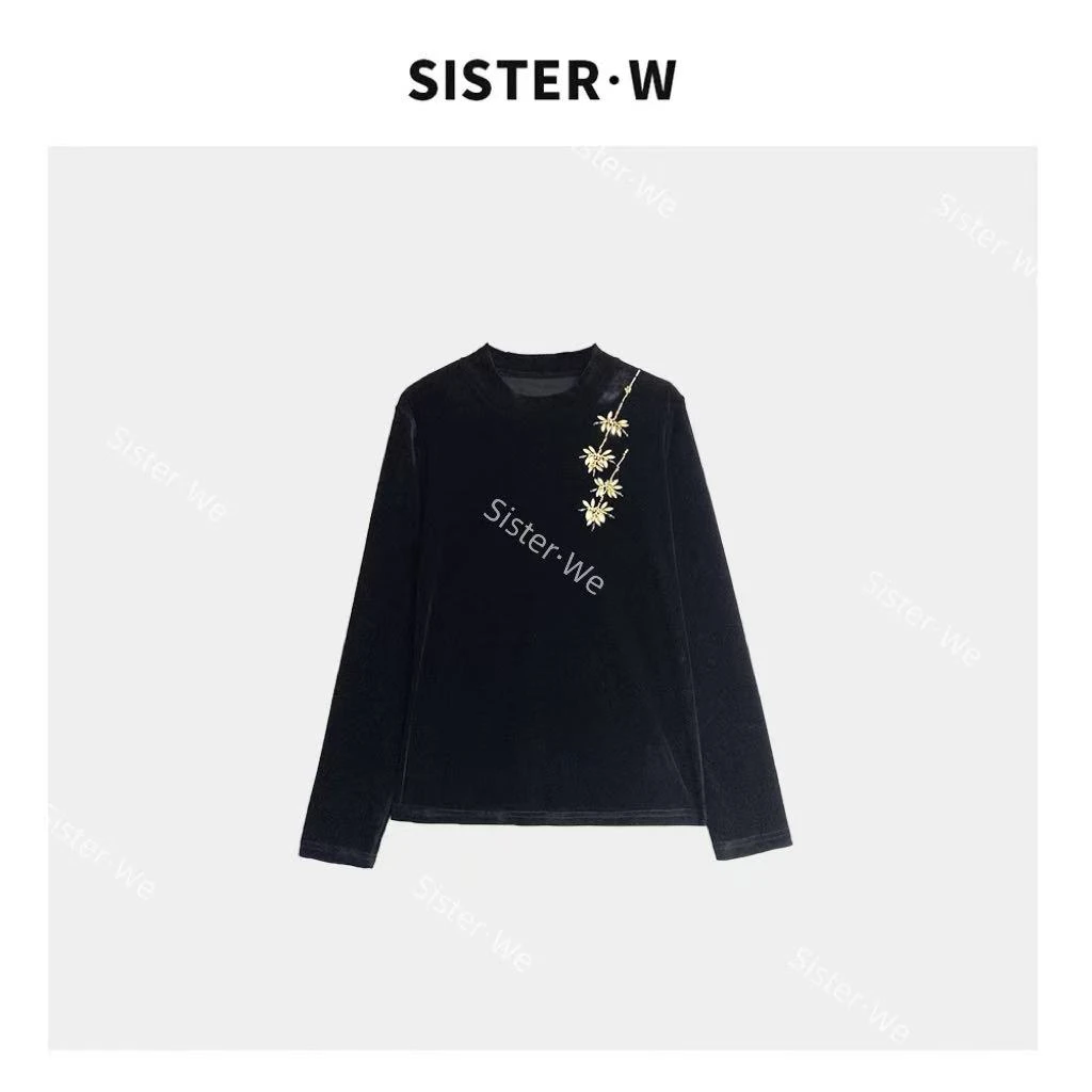 【no退no换】薇姐【星晚】Sister·We高级感钉珠丝绒长袖打底上衣 2953