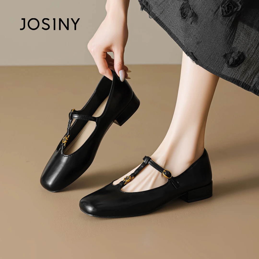 卓诗尼绝美芭蕾单鞋女秋2025新款玛丽珍女鞋黑色皮鞋女低跟凉鞋子