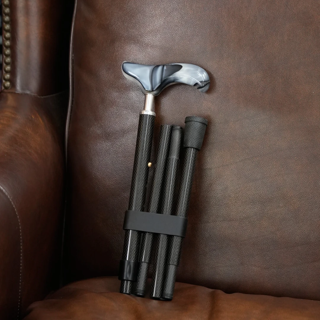 power senior碳纤维手杖亚克力手柄折叠伸缩防滑老人助行拐杖V3