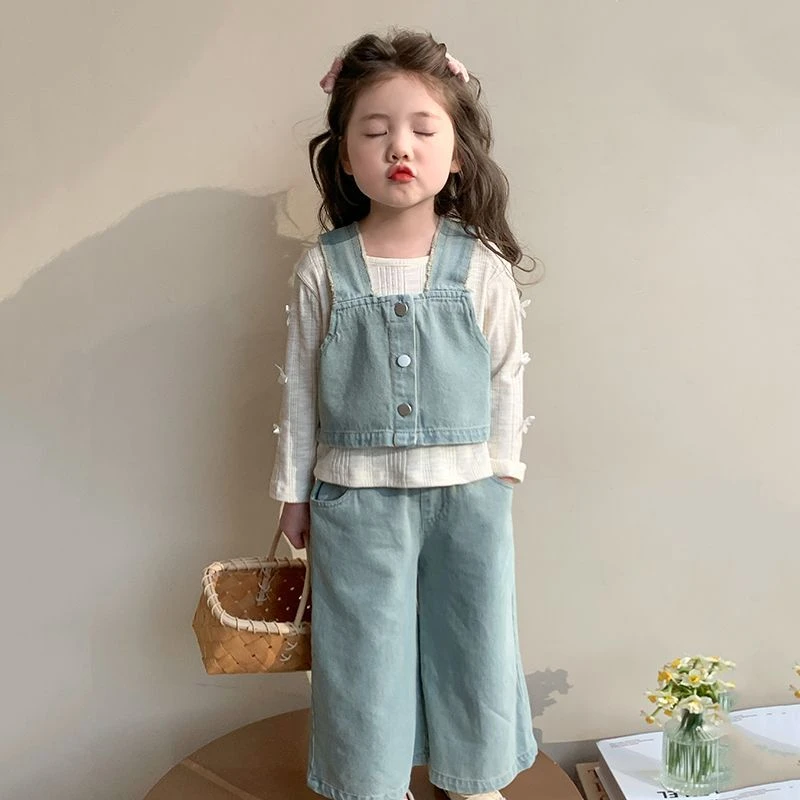 女童春装套装2025新款时髦儿童牛仔马甲洋气女宝宝韩版网红三件套