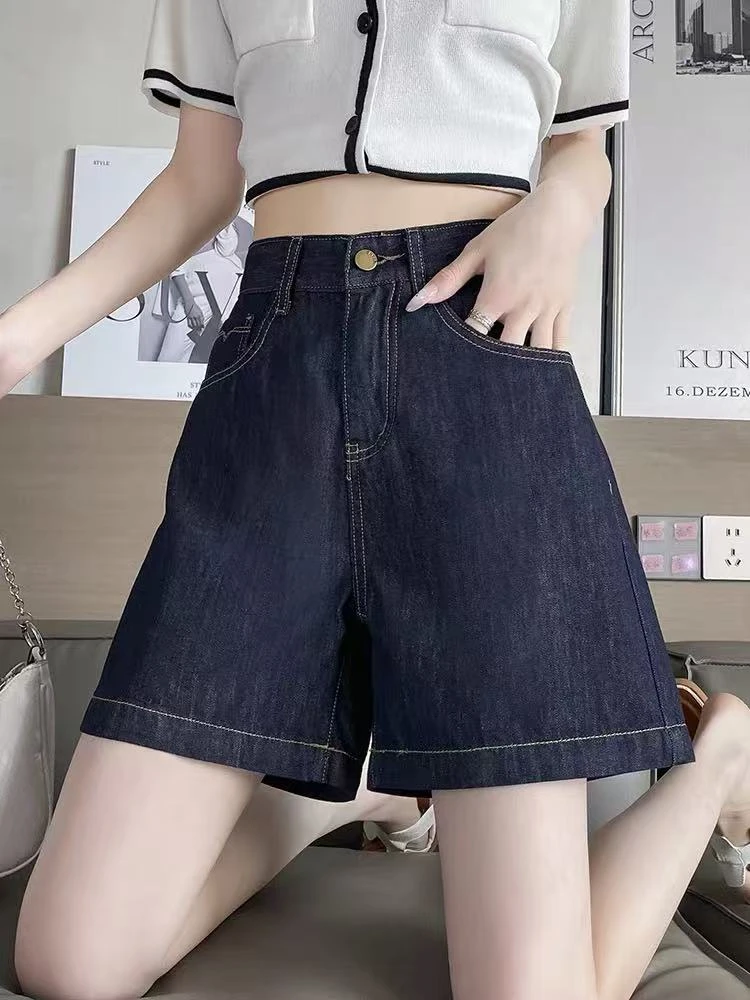 C-11牛仔短裤女夏季薄款2025新款高腰宽松阔腿四分裤子