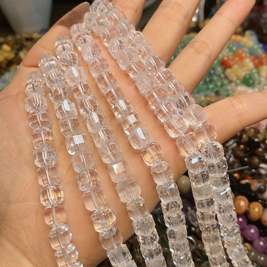 玛瑙/玉髓散珠天然白水晶方糖8mm一条