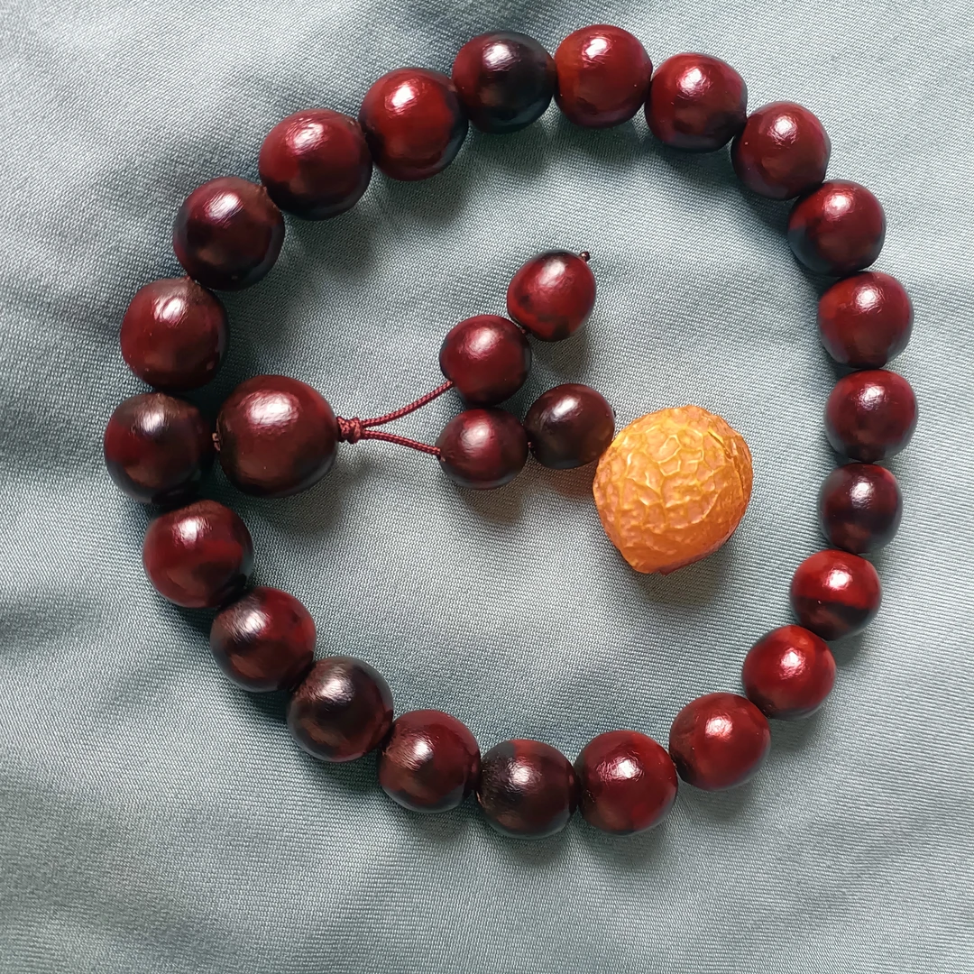 非金属木质手链 非金属无患子卡13-14mm黑红22粒手持
