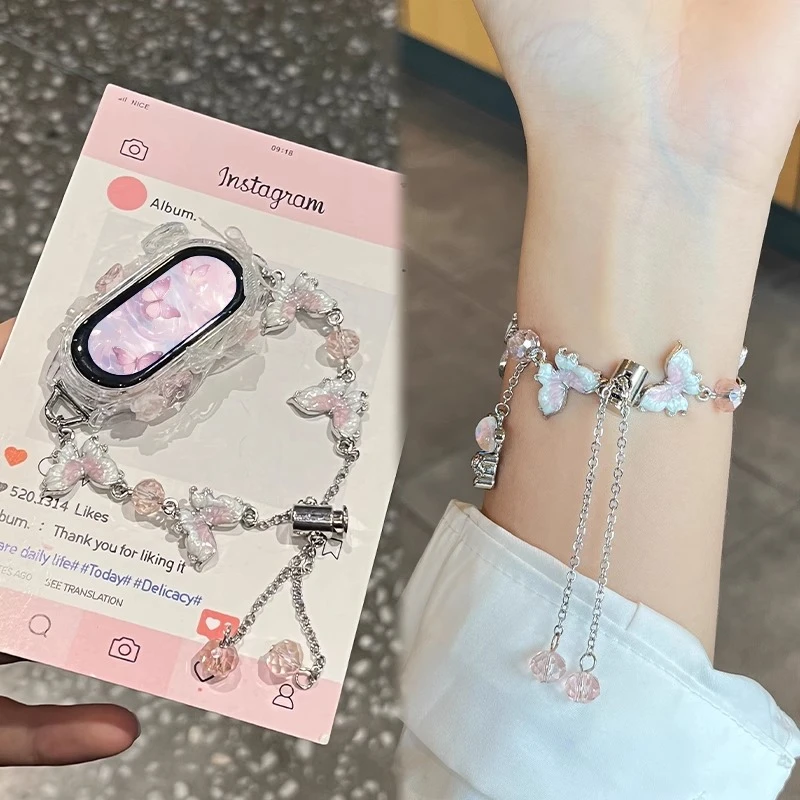 适用小米手环10表带新款小米9渐变蝴蝶串珠链高级感8女小米10表带